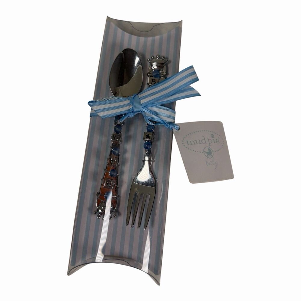 Mud Pie “Prince” Beaded Spoon & Fork Set Item #: 17259 Original Packaging